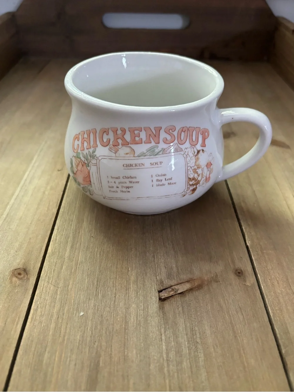 Vintage 80s 90s Kitchen Retro Chicken Soup Ceramic Soup Mug Cottagecore